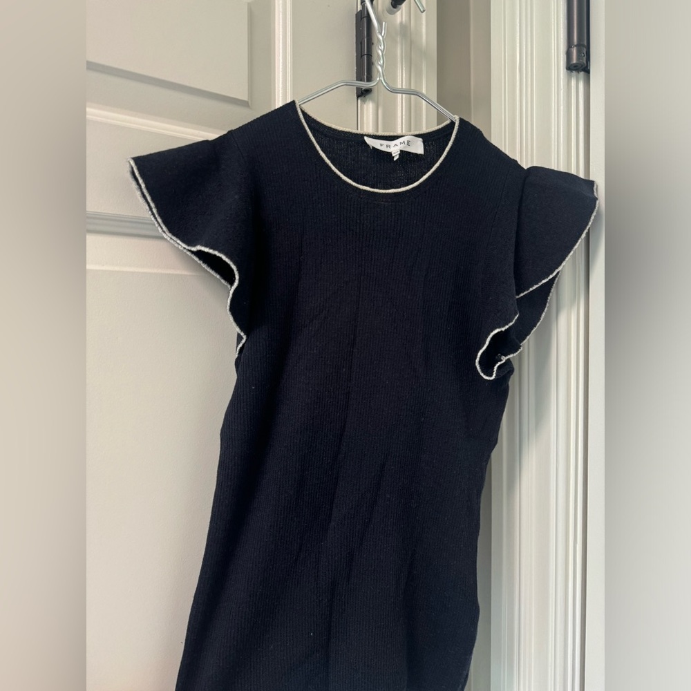 Frame Navy Wool Top with White Trim